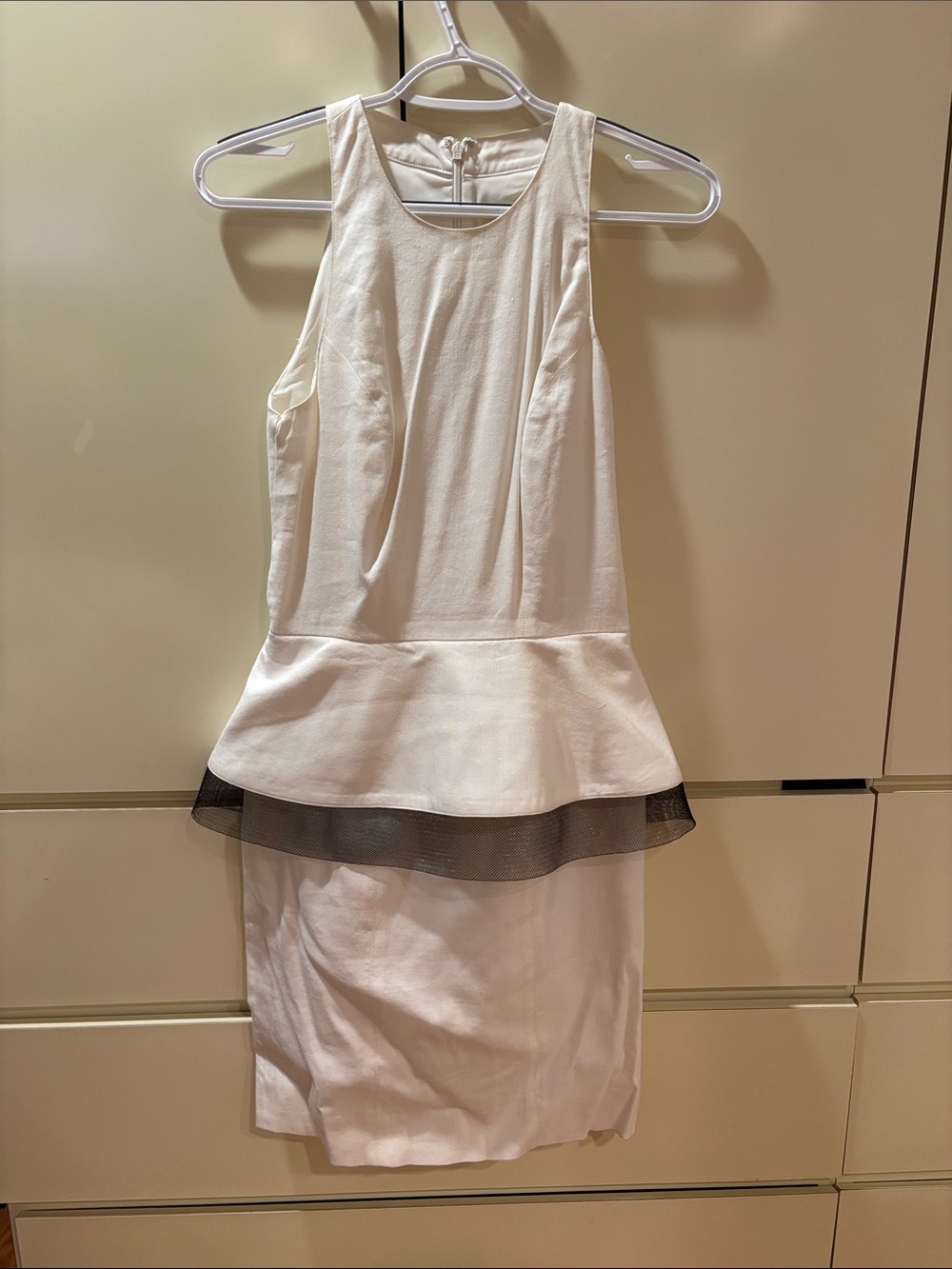Nicole Miller Ivory Midi Dress with Black Mesh Peplum